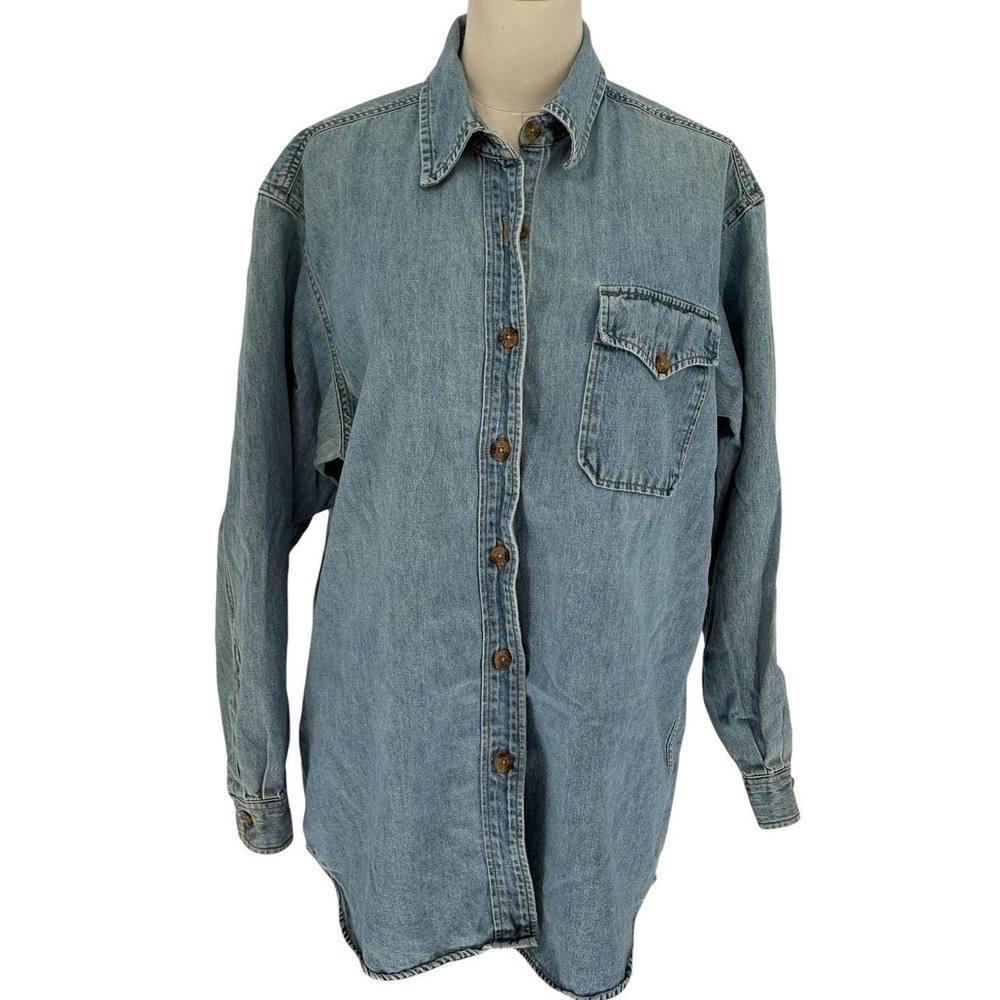Vintage Limited Jeans Denim Shirt Blue 100% Cotton Button‎ Down L